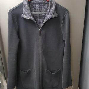 Men's Reversible Classic Black and Gray Zip-Up Sweater/Jacket